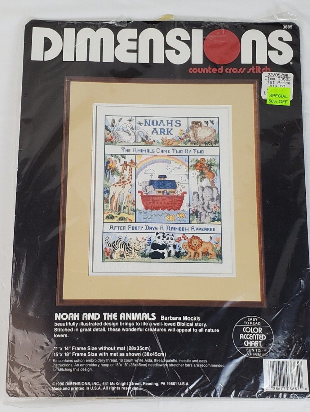 Dimensions VTG 1990 Noah and the Animals Counted Cross Stitch Kit # 3685 - NOS